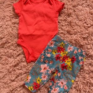 Red and blue floral matching baby set for a 3 month baby